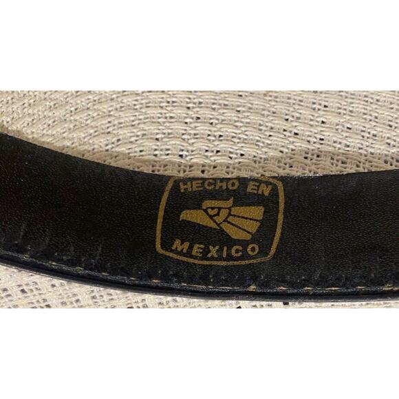 VTG Mexico Straw Fashion Cowboy Women’s Hat Turquoise Flower Black Band Fit 7 - Picture 9 of 10